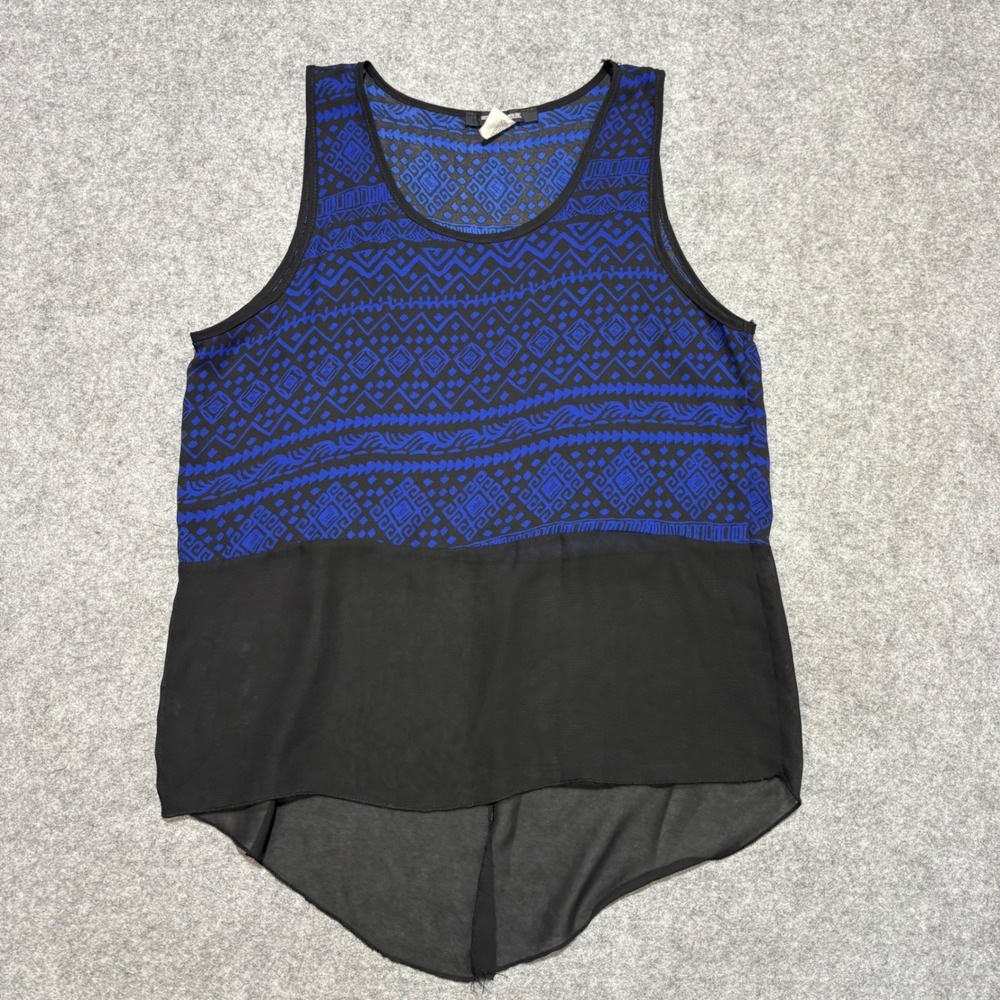 Expose Womens Blue Black Tribal Print Chiffon High Low Split Back Tank Top Small